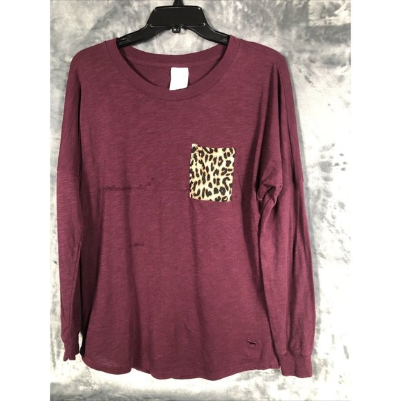 Pink Victoria Secret Shirt Women’s Long Sleeve Burgundy - Picture 1 of 8